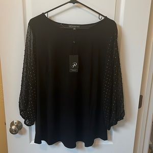 NWT Black blouse with gold embellishes sheet sleeves